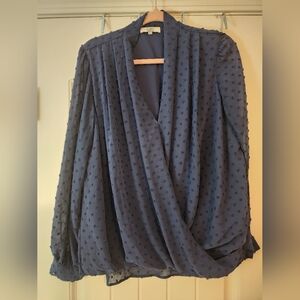 Beacon Apparel Women's Navy Swiss Dot Wrap Blouse Dressy Office Career Church 1X